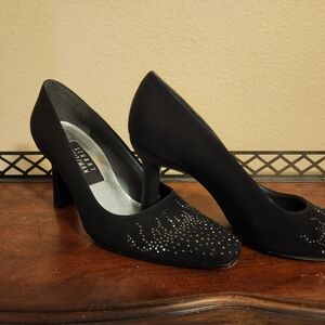 Stuart Weitzman  6B Black Fabric Pumps Rhinestone Decor On The Toe- Pristine